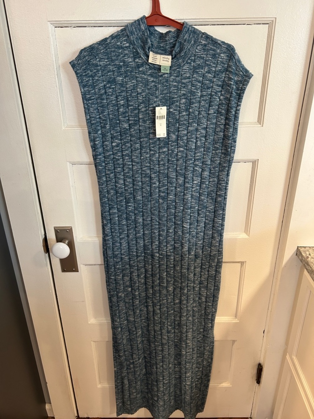 Anthropologie Sleeveless Ribbed Maxi Dress in Heathered Blue